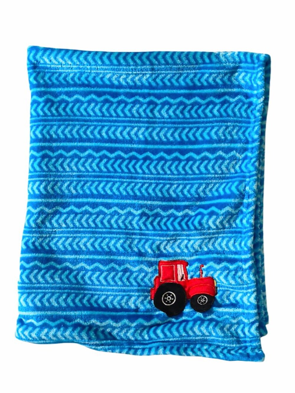 Le Bebe Favorite Red Tractor Truck Zig Zag Blue Security Blanket 34" X 35"